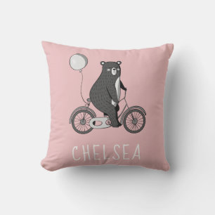 Almofada Urso escandinavo a rosa minimalista da bicicleta