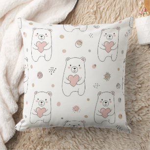 Almofada Urso Fofo Segurando Coração -- Berçário Pastel