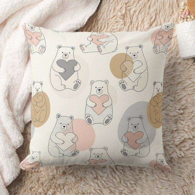 Almofada Urso Fofo Segurando Coração -- Berçário Pastel (10 (Cobertor)