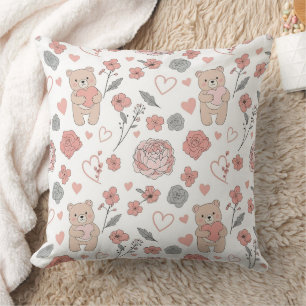 Almofada Urso Fofo Segurando Coração -- Berçário Pastel (13