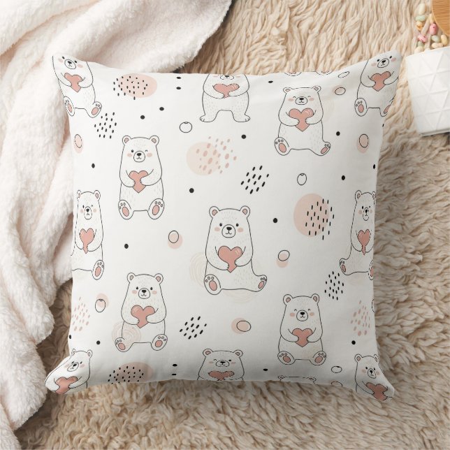 Almofada Urso Fofo Segurando Coração -- Berçário Pastel (7) (Cobertor)