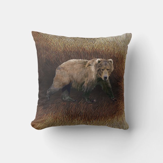 Almofada Urso Kodiak Com Peles De Caribe (Frente)