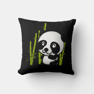 Almofada Urso panda branco e preto num pomar de bambu.