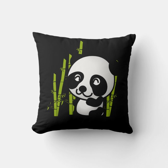 Almofada Urso panda branco e preto num pomar de bambu. (Frente)