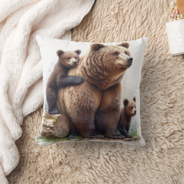 Almofada Urso Pardo com Dois Filhotes (Cobertor)