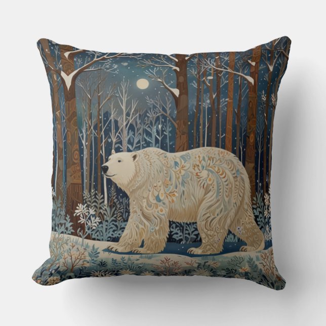 Almofada Urso polar branco retrô boêmio floresta de madeira (Frente)