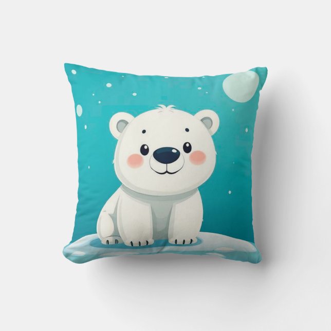 Almofada 💙 Urso Polar Cartoon Azul Decor Presente Aconcheg (Frente)