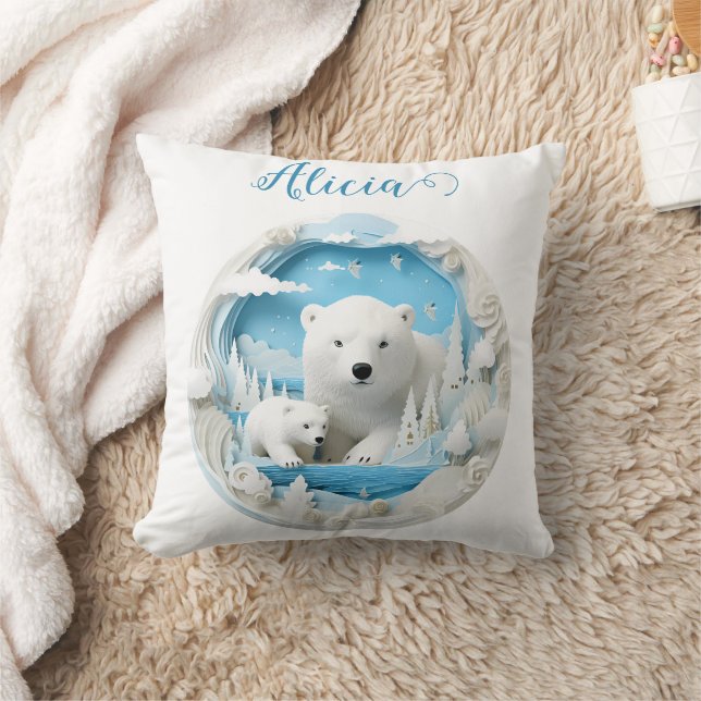 Almofada Urso Polar com Oceano Ártico Cub White Winter (Cobertor)