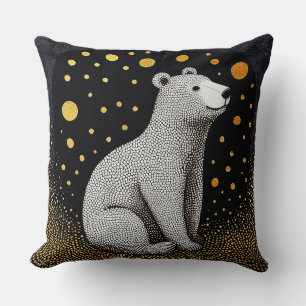 Almofada Urso Polar com Ouro em Fundo Preto