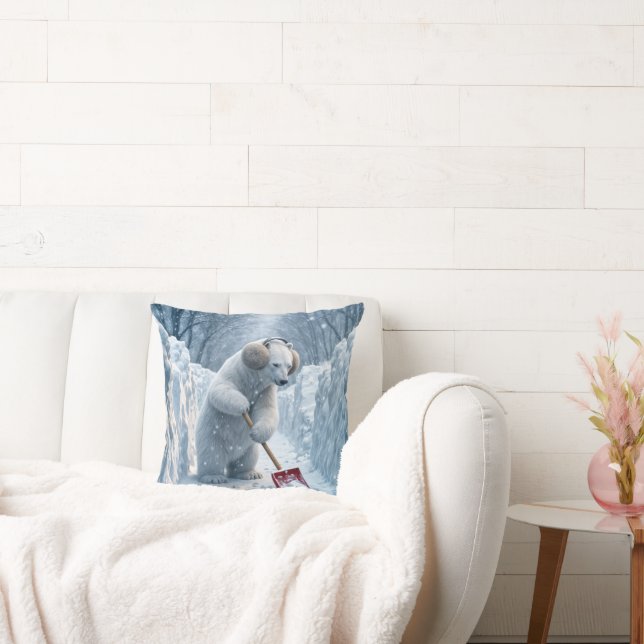 Almofada Urso Polar Com Pá Vermelho Na Neve (Sofá)