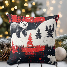 Almofada Urso Polar das Xadrezes de Buffalo Vermelho