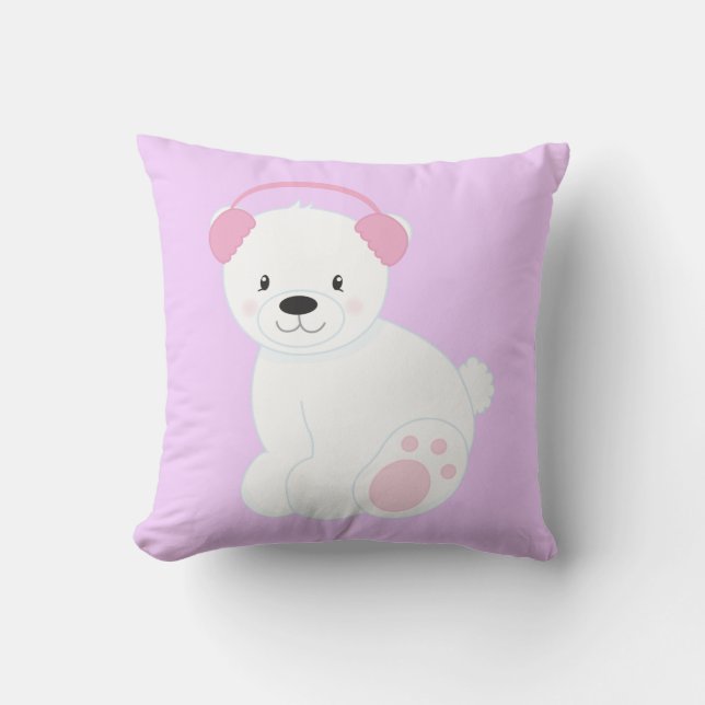 Almofada Urso Polar de Desenho Animado Fofo Usando Protetor (Frente)