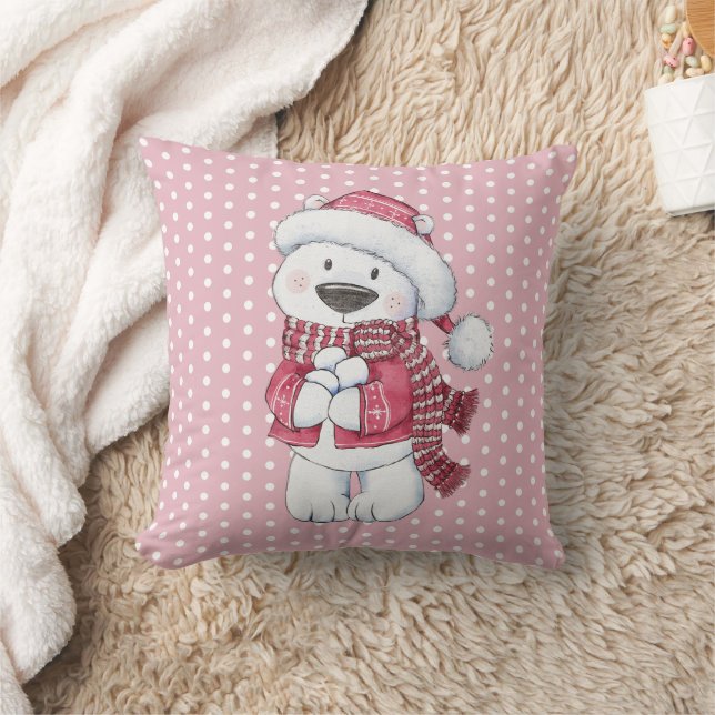 Almofada Urso Polar de Inverno com Bolas de Neve (Cobertor)