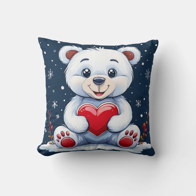 Almofada ❤️ Urso Polar de Natal Fofo Presente de Amor ✨ (Frente)