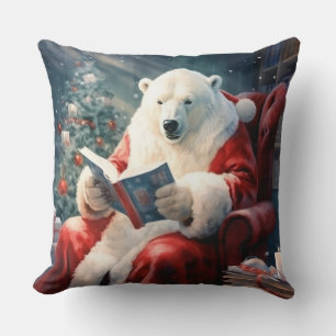 Almofada Urso Polar de Natal lendo