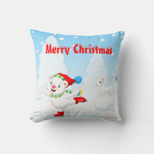 Almofada Urso Polar De Natal Sorrindo Fazendo Patinação N
