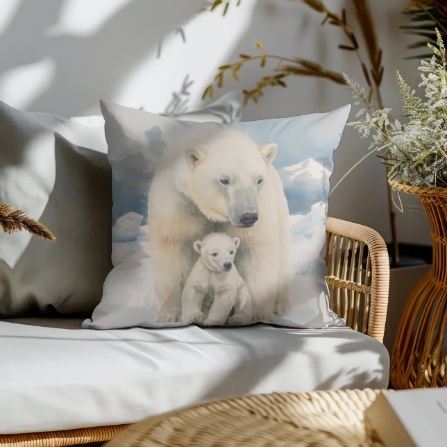 Almofada Urso Polar e Filhote Elegância Ártica (Criador carregado)