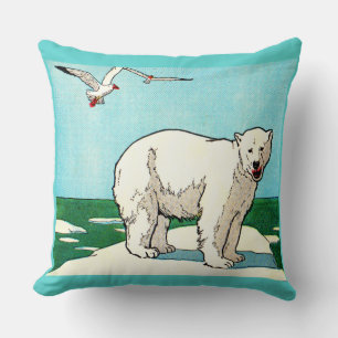 Almofada urso polar e gaivotas impressão