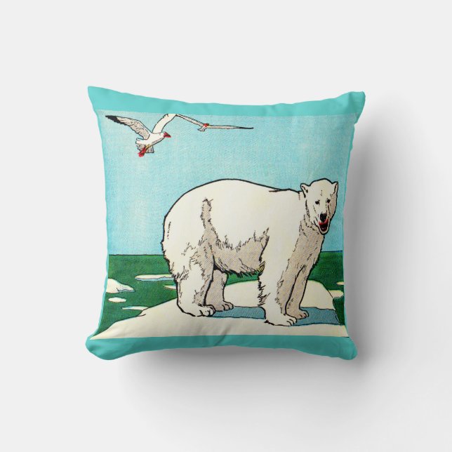 Almofada urso polar e gaivotas impressão (Frente)