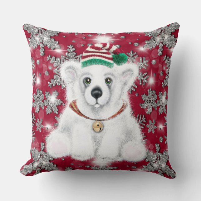 Almofada Urso polar glitter neve festiva fofo natal (Frente)
