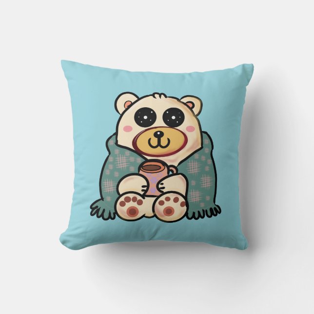 Almofada Urso Polar Personalizado com Café | Arte Fofa de I (Frente)