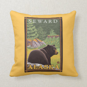 Almofada Urso preto na floresta - Seward, Alaska