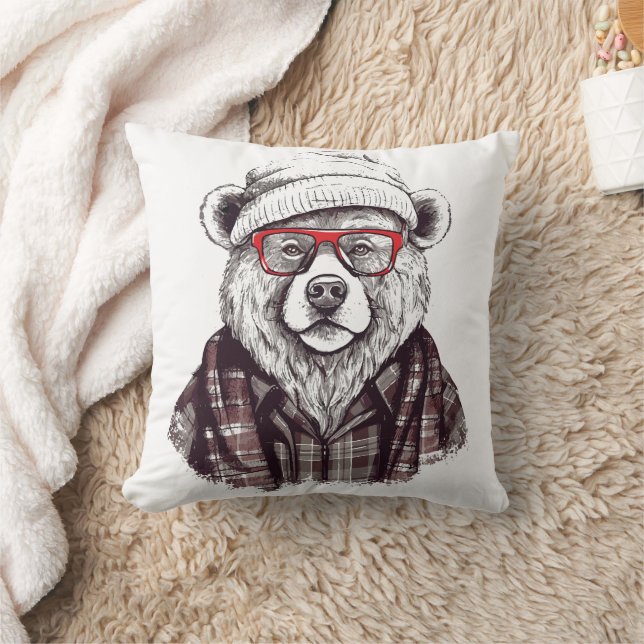 Almofada Urso Retro com Óculos Vermelhos (Cobertor)