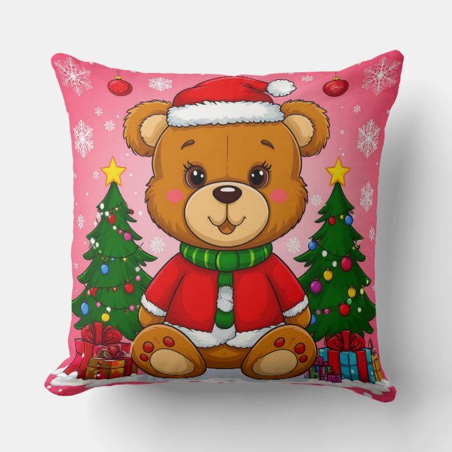 Almofada 🎄 Urso Teddy Adorável Natal Glow ❄️ Papai Noel Su (Frente)