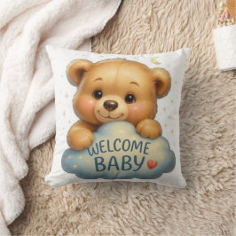 Almofada Urso Teddy Fofo na Nuvem Bem-vindo ao Bebê Arte