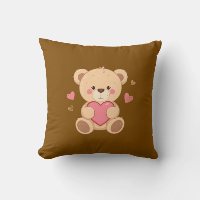Almofada Urso Teddy Fofo Segurando Coração – Amor de Dia do (Frente)