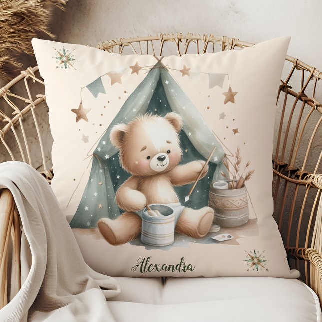 Almofada Urso Verde de Teddy Boho Personalizado (Criador carregado)