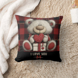 Almofada Urso Xadrez Vermelho Eu Te Amo Nome Personalizado