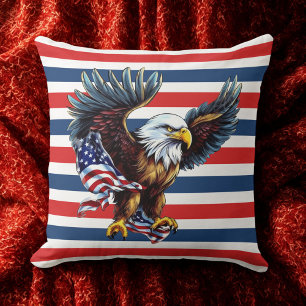 Almofada USA Bald Eagle Red White Blue Strips 4 de julho