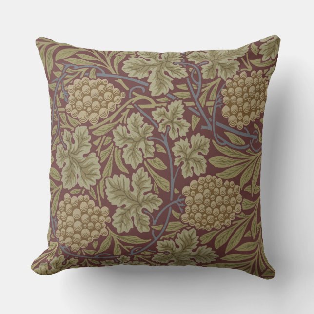 Almofada Uva de Videira Arte Verde Vermelho William Morris (Frente)