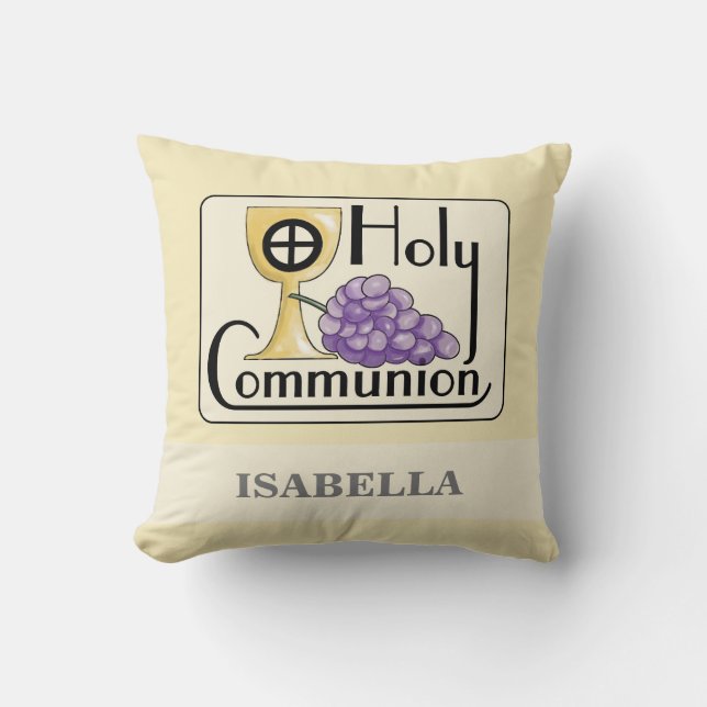 Almofada Uvas e Cálice da Primeira Comunhão, Personalizável (Frente)