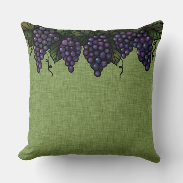 Almofada Uvas e vinha, Travesseiro decorativo 20" x 20" (Frente)