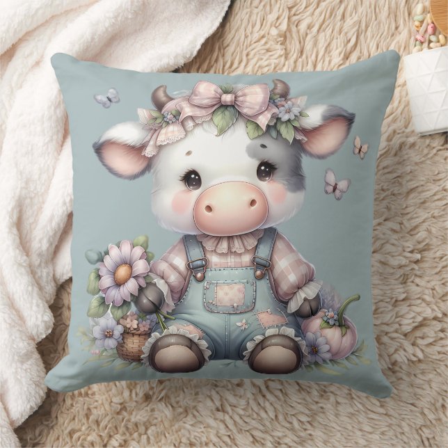 Almofada Vaca-Bebê de Pastel em Sobremesas com Flores (Cobertor)