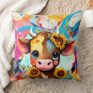 Almofada Vaca branca com borboletas, floral