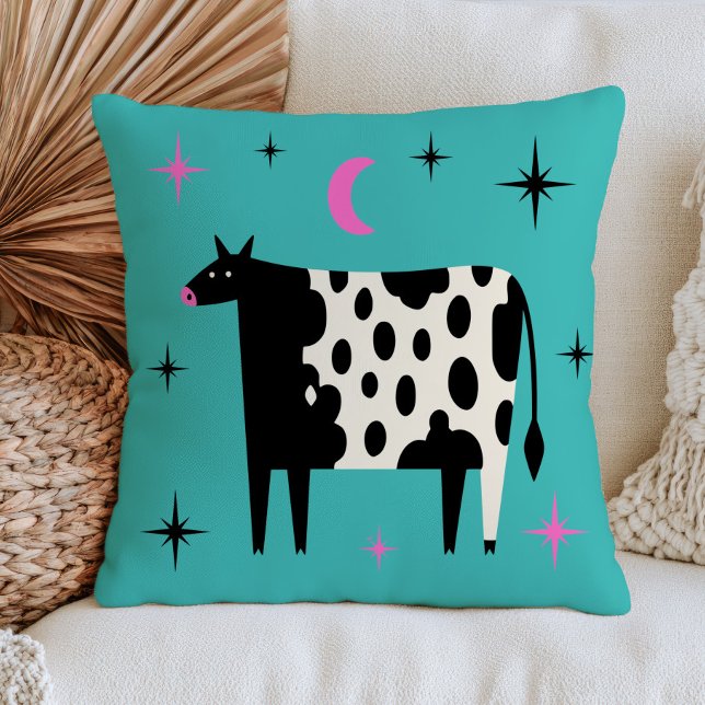 Almofada Vaca com Estrelas e Lua Azul Turquesa (Criador carregado)