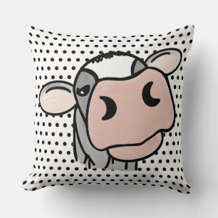 Almofada vaca de desenho animado preto branco rosa beijo ci