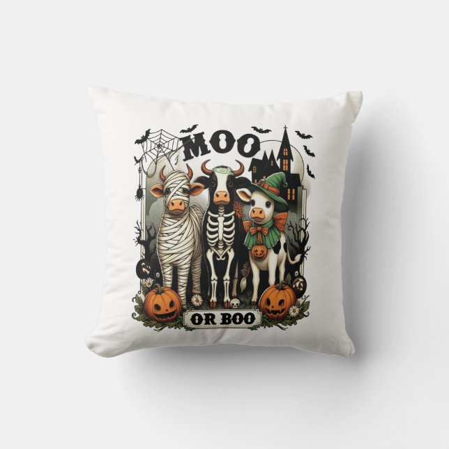 Almofada Vaca de Halloween Moo ou Boo (Frente)
