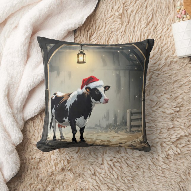 Almofada Vaca Hereford de Natal na Entrada do Celeiro (Cobertor)