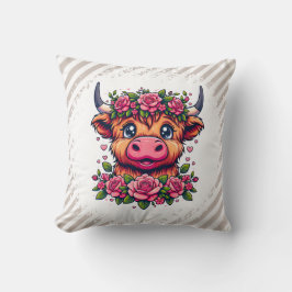Almofada Vaca Highland com Rosa Crown