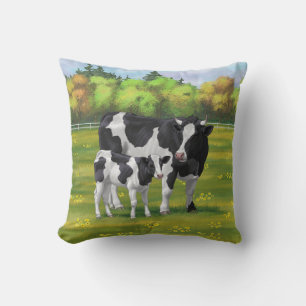 Almofada Vaca Holstein e Vitelo Fresco na Pastagem de Verão