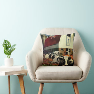 Almofada Vacas Leiteiras Holstein Vintage na Empresa de Faz