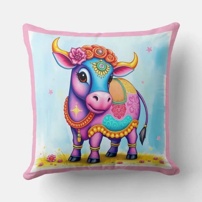 Almofada Vacas Sagradas no Disguise de Diwali (Verso)