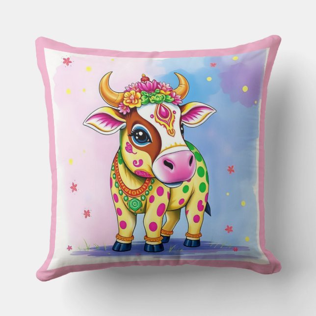 Almofada Vacas Sagradas no Disguise de Diwali (Verso)