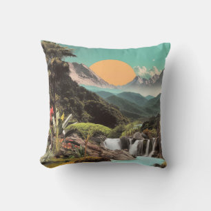 Almofada Vale Tropical Surrealista com Cachoeiras