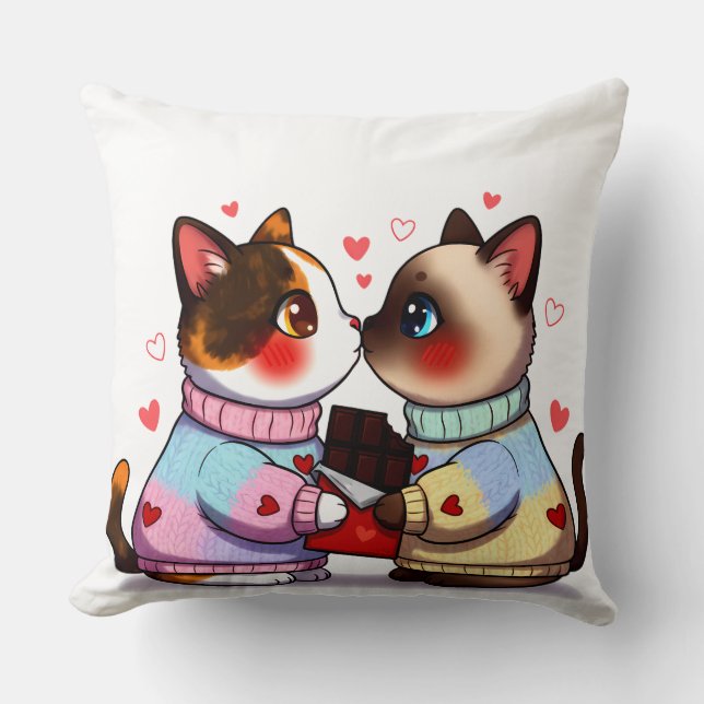 Almofada Valentine Cats with Chocolate (Frente)