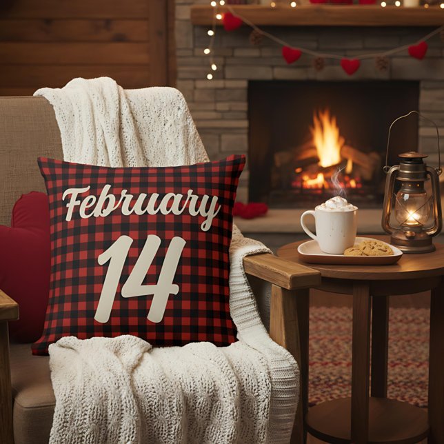 Almofada Valentine February 14 Red and Black Plaid Gingham (Criador carregado)